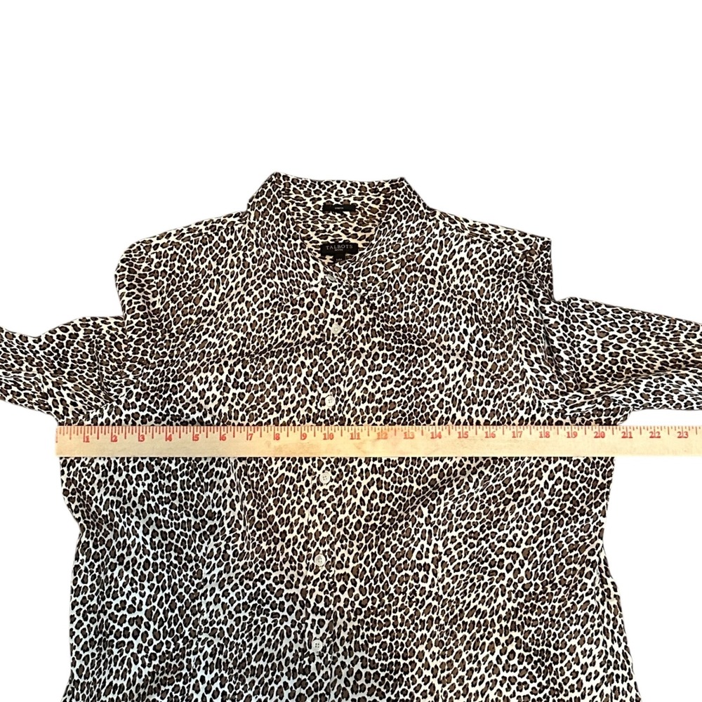 Talbots Petites Leopard Print Button Down Shirt Brown Cotton Stretch Size 14P‎ - Picture 5 of 9